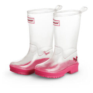 American Girl Wellie Wishers Sz 12/13 Clear Pink Rain Boots Wellie Peekaboo NWT